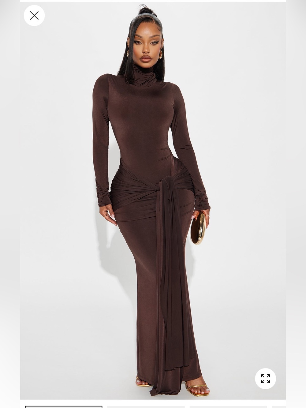 Fashion Nova Chocolate Brown Long Sleeve Turtleneck Maxi Dress
